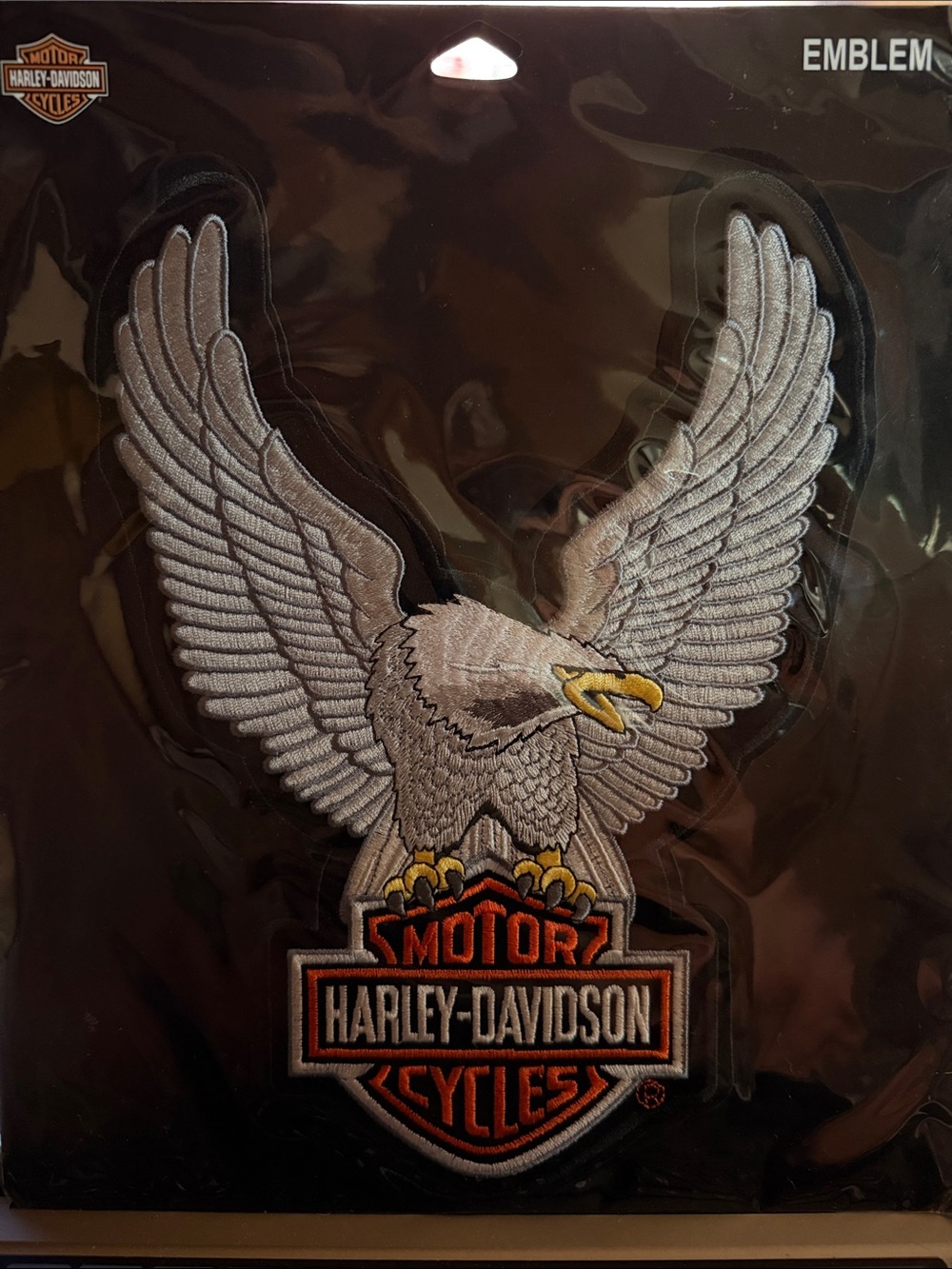 Harley-Davidson Silver Eagle Patch with Orange Logo Accents